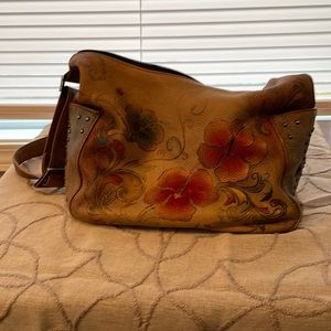 Anuschka hand painted flower handbag purse well loved- genuine